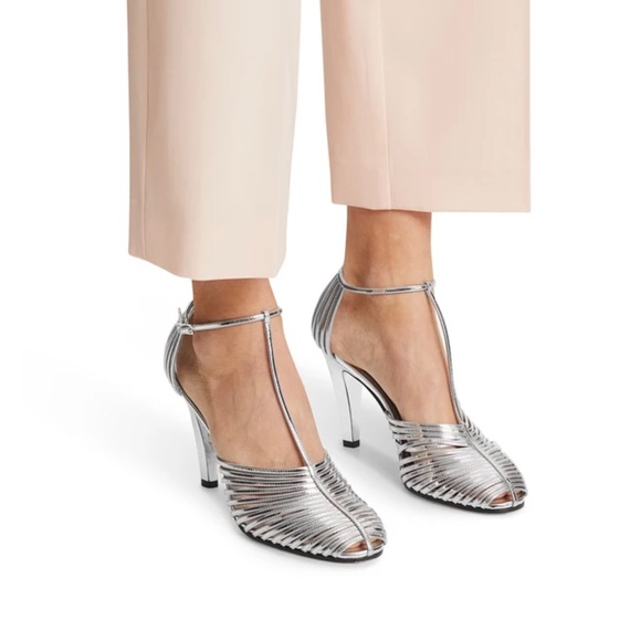 Givenchy Silver Metallic T-Strap Heeled Sandals - Picture 2 of 12